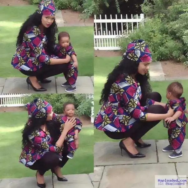 Wizkid’s Second Babymama And Son Look Good In Matching Ankara (Photos)